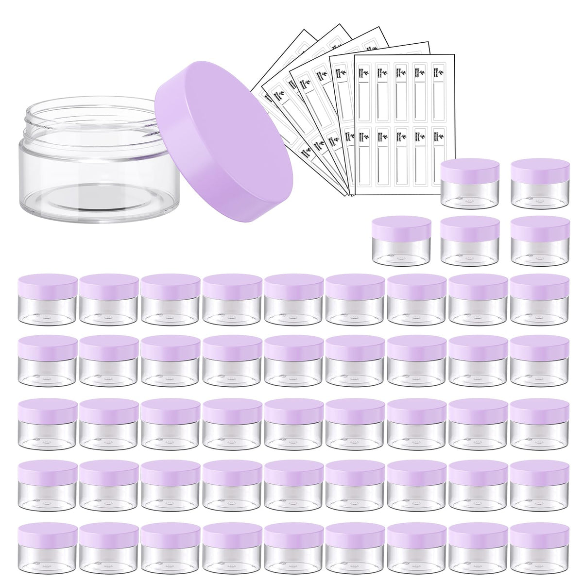 4 OZ Plastic Jars with Black Lids 50 Pack Round Clear Cosmetic Container, Eternal Moment Slime Jars for Lotion, Cream, Ointments, Makeup, Eye shadow, Rhinestone, Samples, Pot, Travel Storage