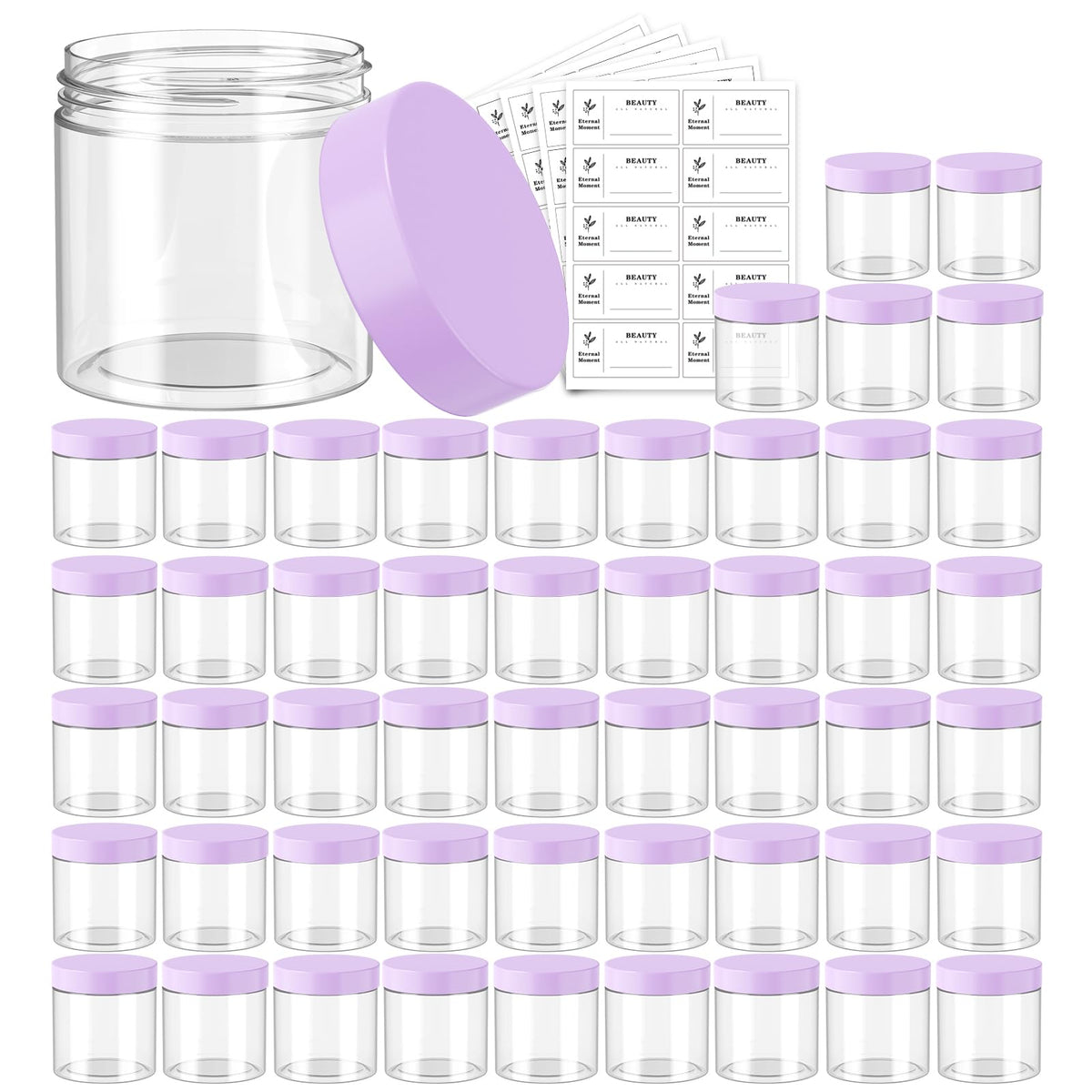 4 OZ Plastic Jars with Black Lids 50 Pack Round Clear Cosmetic Container, Eternal Moment Slime Jars for Lotion, Cream, Ointments, Makeup, Eye shadow, Rhinestone, Samples, Pot, Travel Storage