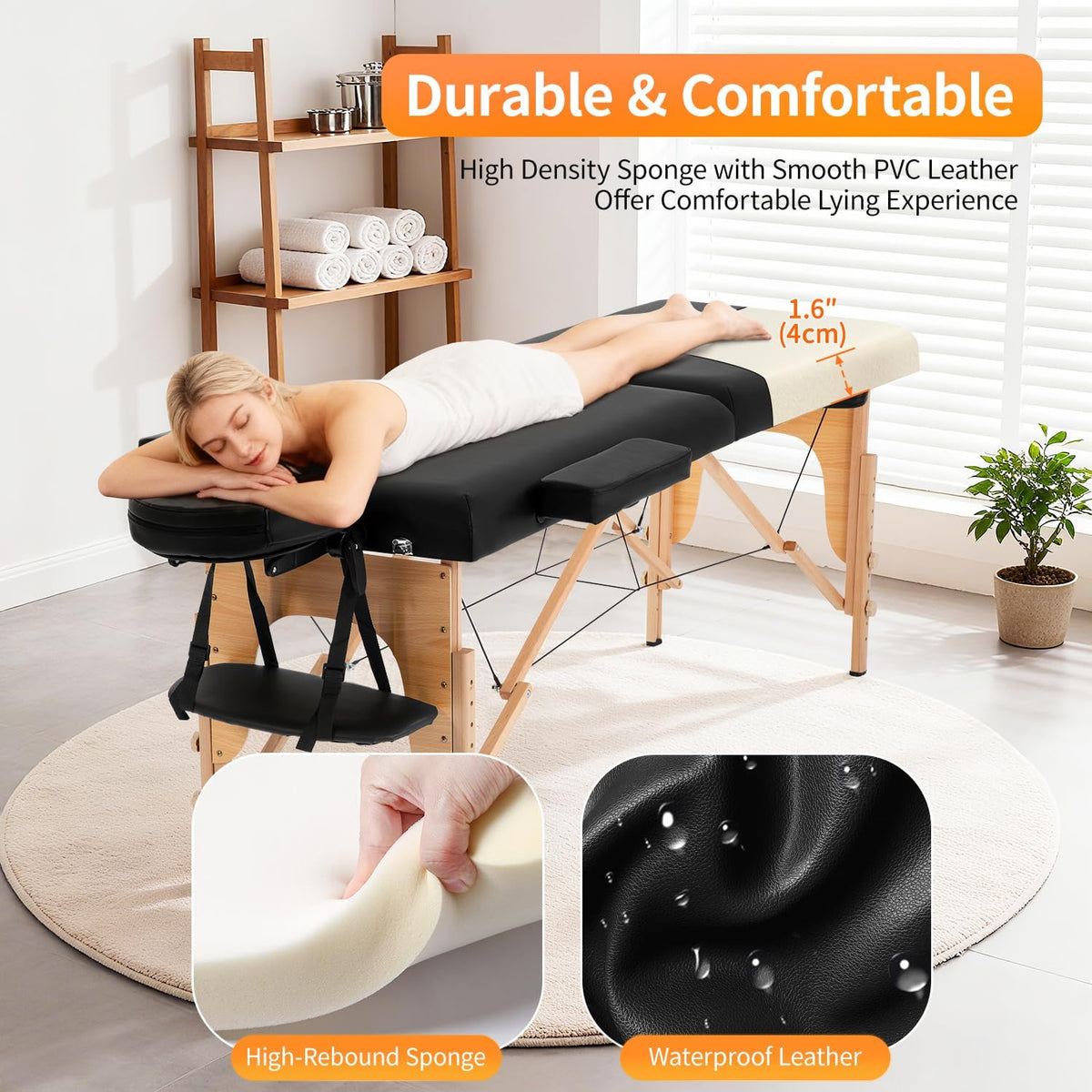 BestMassage | Portable Massage Table | 24" Wide, Black PU Leather