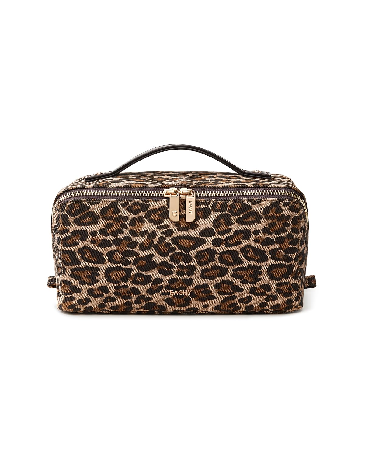 EACHY Travel Makeup Bag for Women, PU Leather Cosmetic Bag, Brown, Medium