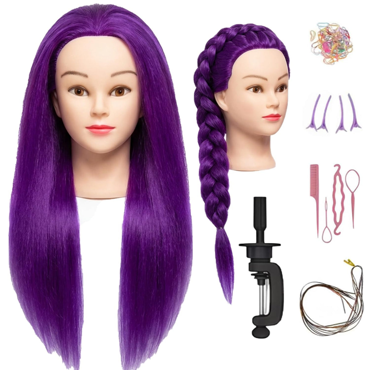 100% Real Hair Mannequin Head Training Head Manikin Cosmetology Doll Head for Hairdresser Practice Braiding Hair Styling with Clamp stand (16 -Inch)