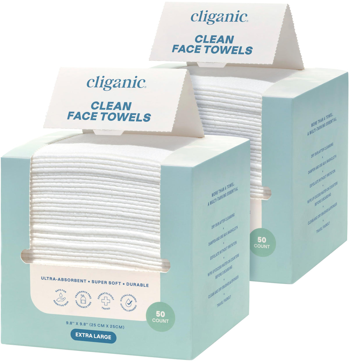 Cliganic Face Towels XL, Disposable Makeup Remover, Soft Dry Wipes, 50 ct