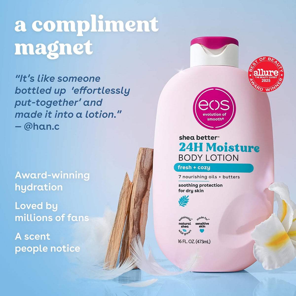eos Natural Shea Better Body Lotion, Fresh & Cozy, 16 fl oz