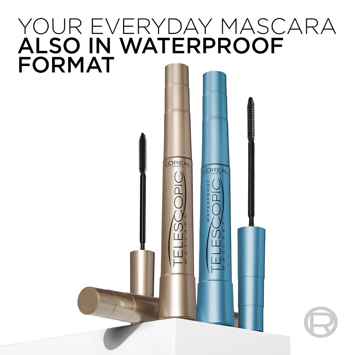 L'Oreal Paris - Máscara de alargamiento de pestañas, maquillaje telescópico original, con cepillo de doble precisión para separar pestañas, lavable, negro más negro, 0.27 onzas líquidas, paquete de 1