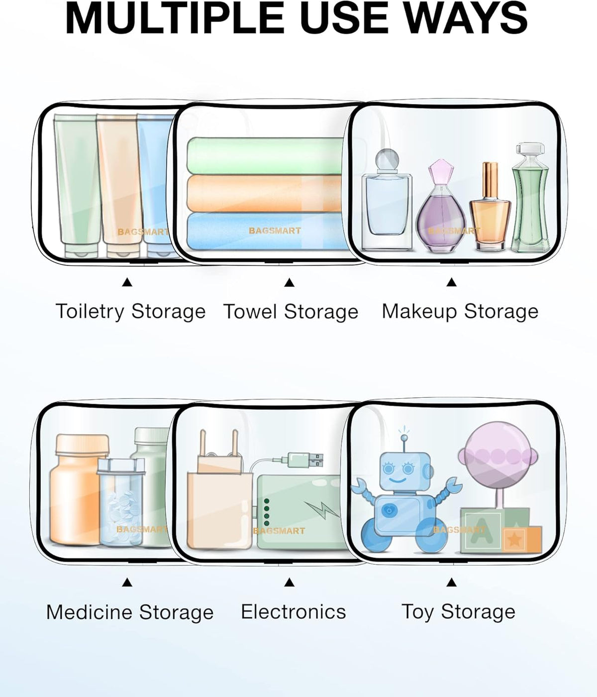 BAGSMART Clear Toiletry Bag 2-Pack TSA Approved Water-Repellent, Black