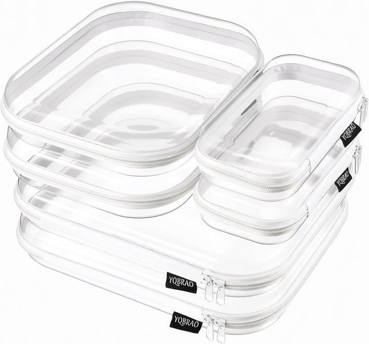 YQBRAO Clear Hard Shell Zipper Cases, Diaper Bag Organizer Pouches, White