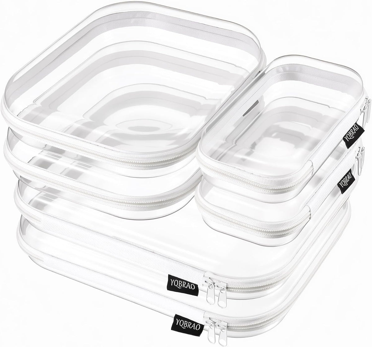 YQBRAO Clear Hard Shell Zipper Cases, Diaper Bag Organizer Pouches, White
