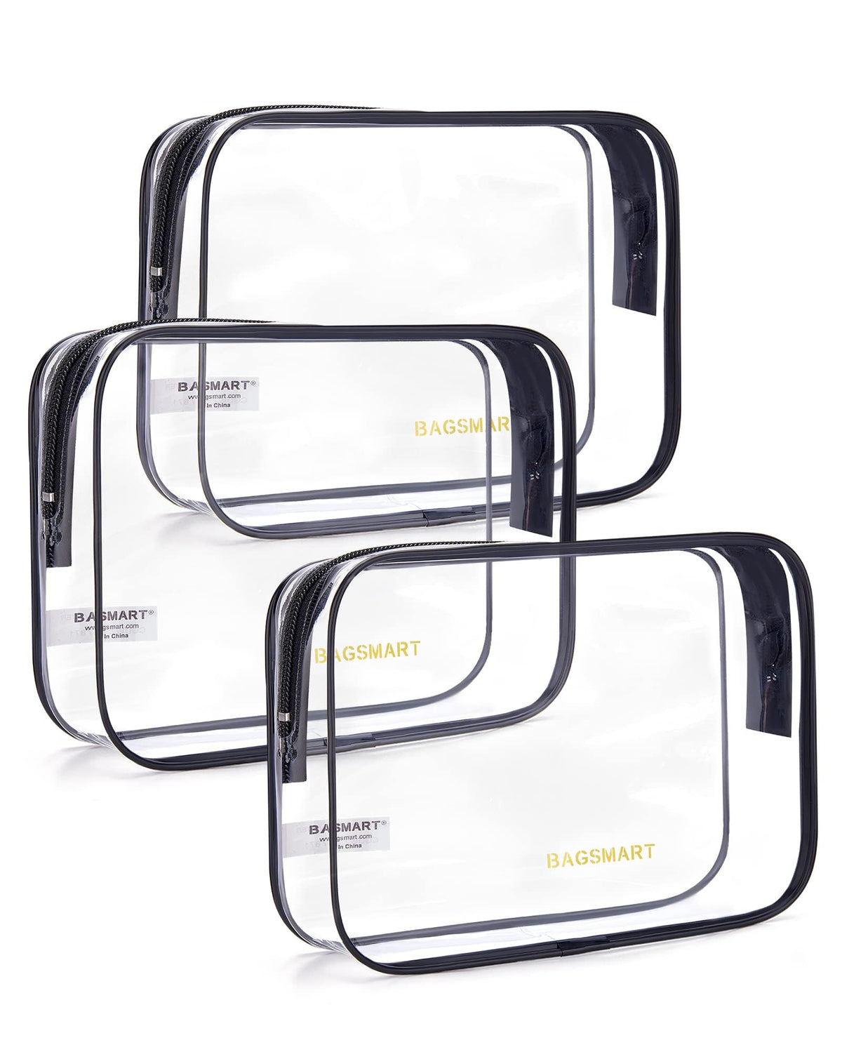 BAGSMART Clear Toiletry Bag 2-Pack TSA Approved Water-Repellent, Black
