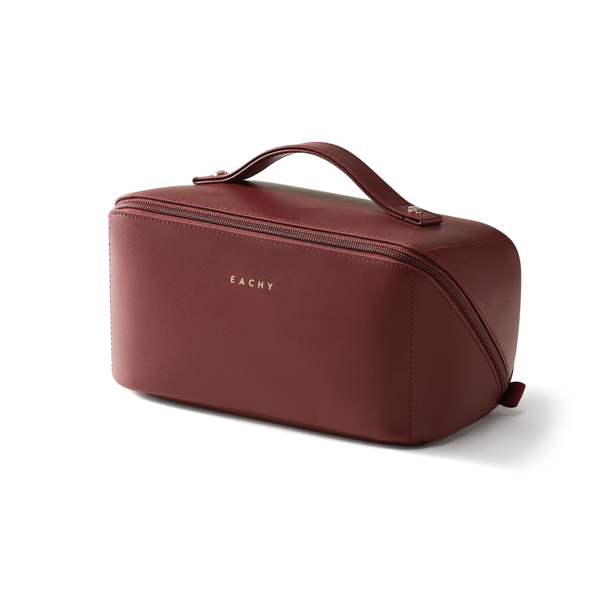 EACHY Travel Makeup Bag for Women, PU Leather Cosmetic Bag, Brown, Medium