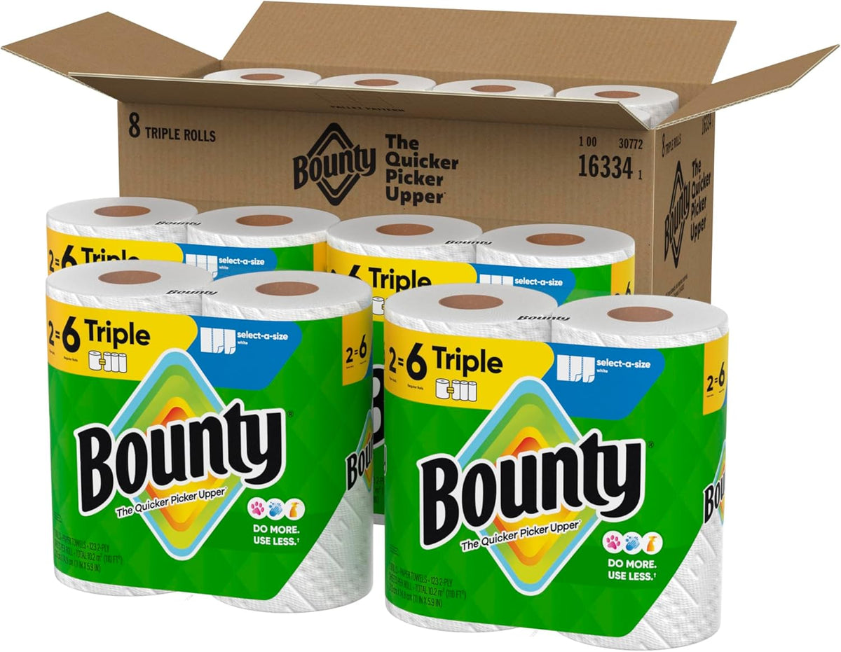 Bounty Select-A-Size Paper Towels, White, 8 Triple Rolls = 24 Regular Roll