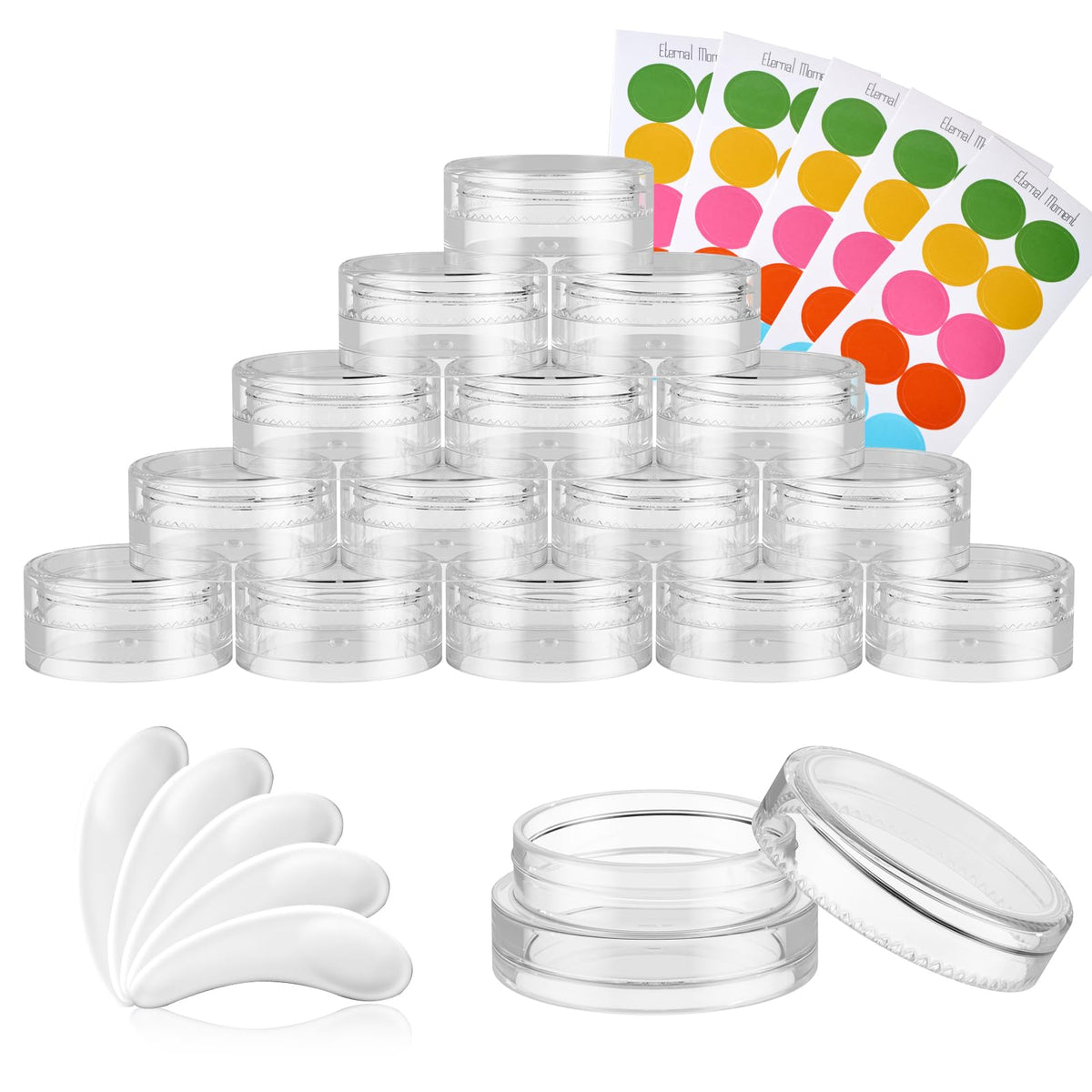 4 OZ Plastic Jars with Black Lids 50 Pack Round Clear Cosmetic Container, Eternal Moment Slime Jars for Lotion, Cream, Ointments, Makeup, Eye shadow, Rhinestone, Samples, Pot, Travel Storage