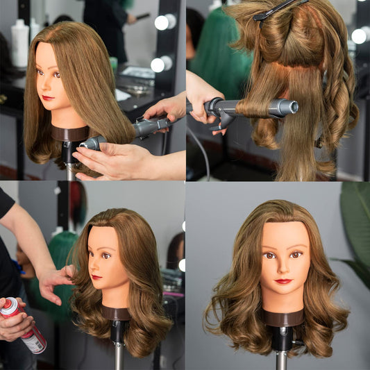 20-22" Female 100% Human Hair Mannequin Head for Hairdresser