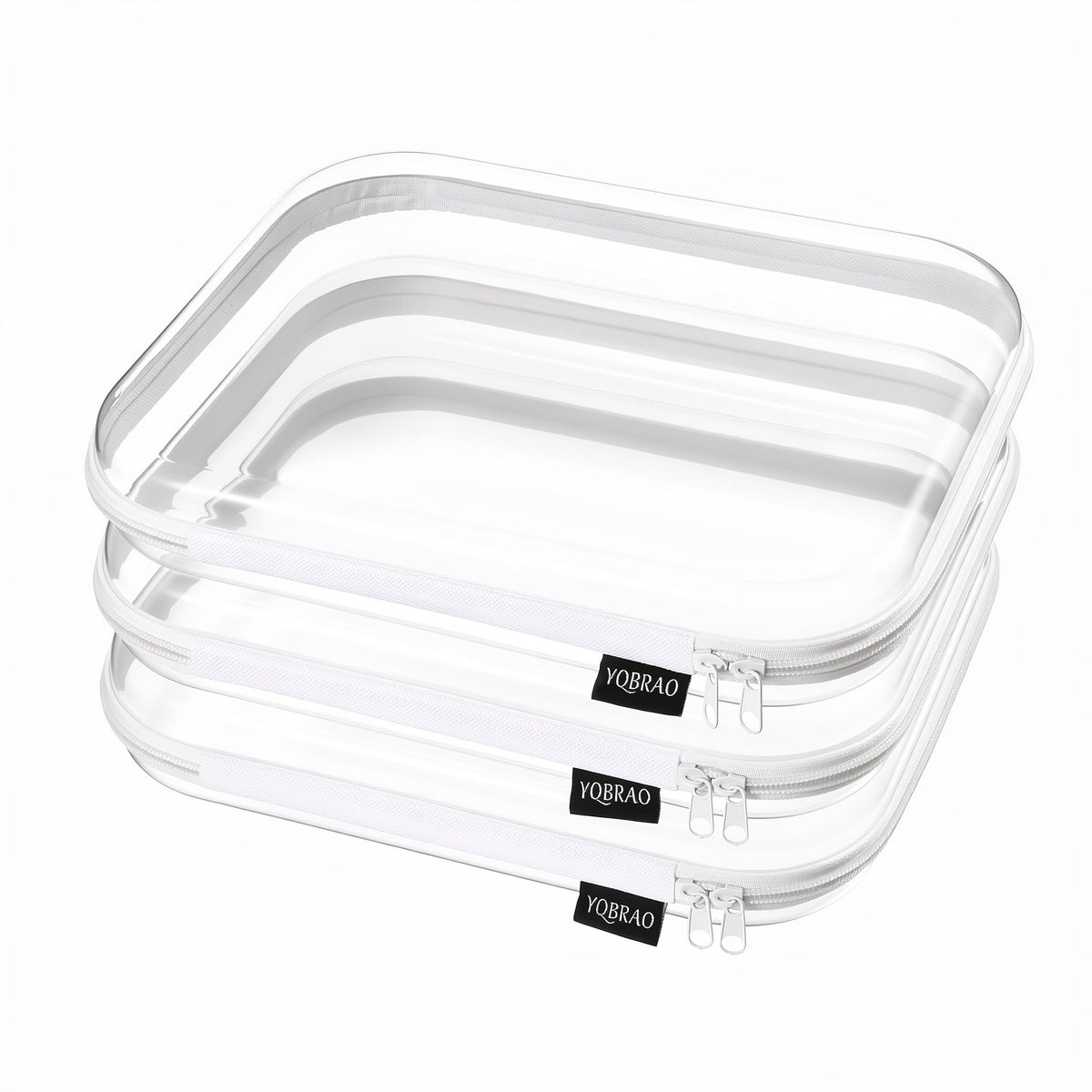 YQBRAO Clear Hard Shell Zipper Cases, Diaper Bag Organizer Pouches, White