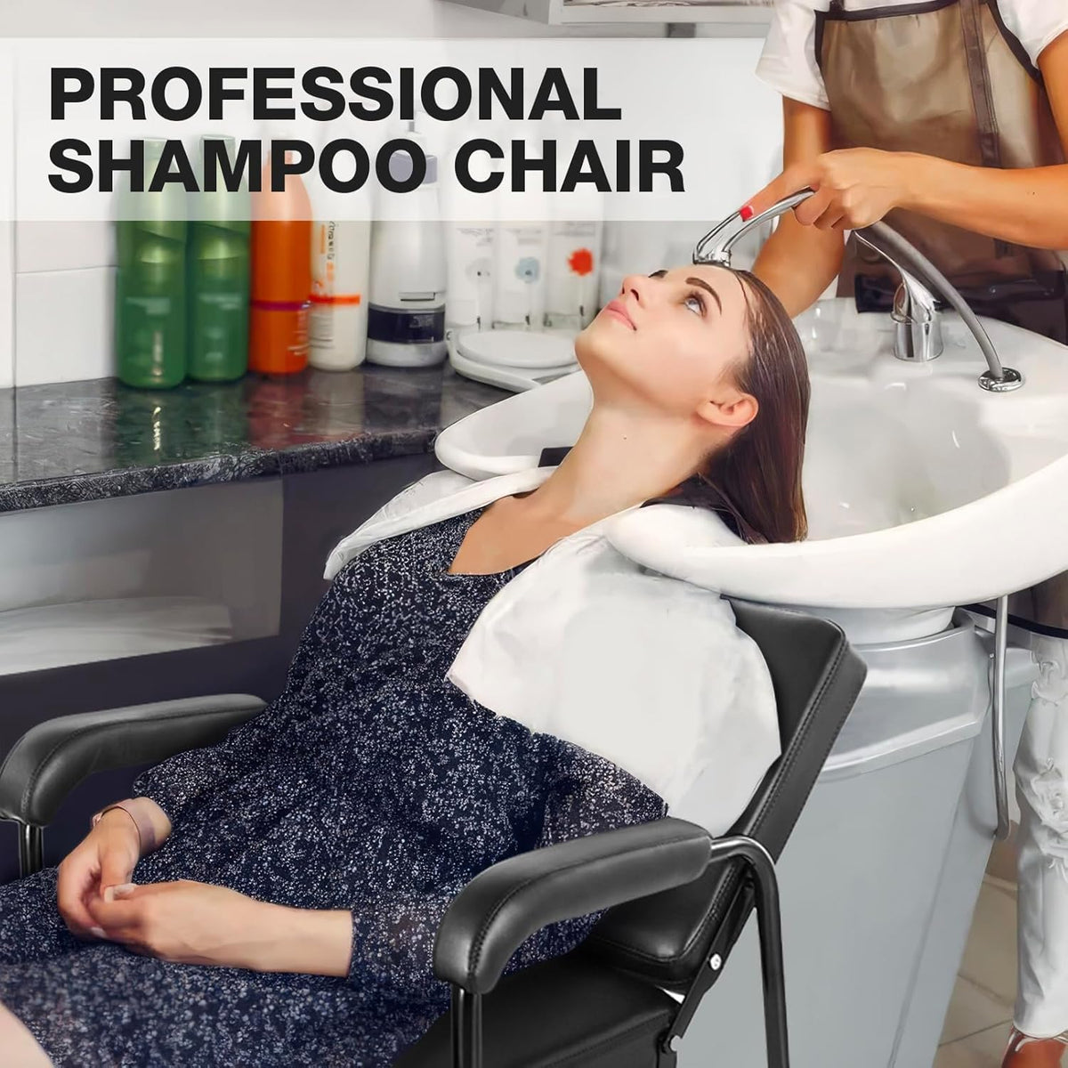 Shampoo Chair Adjustable Recline Shampoo Chairs for Salon Black