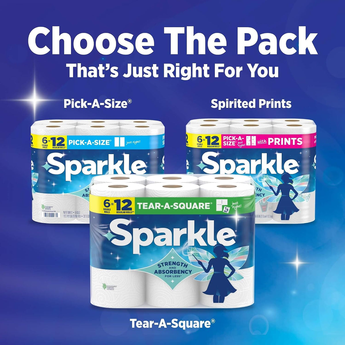 Sparkle Pick-A-Size Kitchen Paper Towels, 6 Double Rolls, 660 Sheets