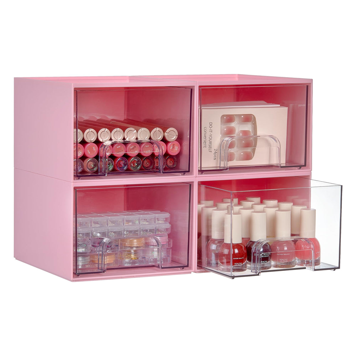 Vtopmart 4 Pack Small Clear Stackable Storage Drawers, Fits Narrow Spaces
