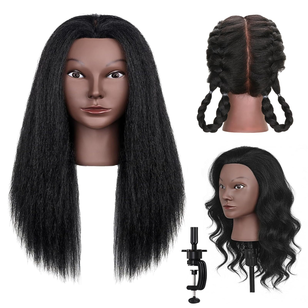 Mannequin Head with 100% Human Hair, TopDirect Real Hair Cosmetology Mannequin Head Hair Styling Hairdressing Practice Training Doll Head with Clamp Holder and Tools (Dark Brown)