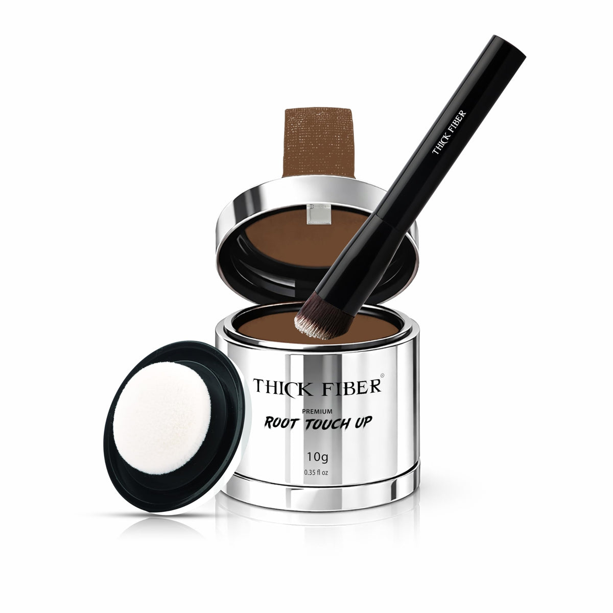 THICK FIBER Root Touch Up Powder - Water & Sweat Resistant Hair Loss Concealer Set for Thinning Hair Women, Includes Brush (Dark Brown)