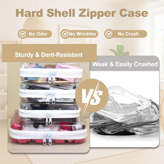 4 pcs Clear Zipper Pouches,Hard Shell Zipper Case