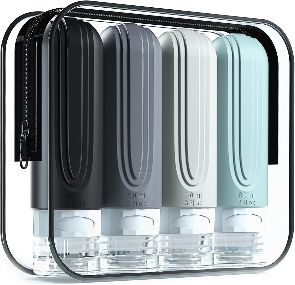 Mrsdry Travel Bottles for Toiletries, Tsa Approved 3oz Travel Size Containers BPA Free Leak Proof Refillable Liquid Silicone Squeezable Travel Accessories for Shampoo Conditioner Lotion (4 Pack)