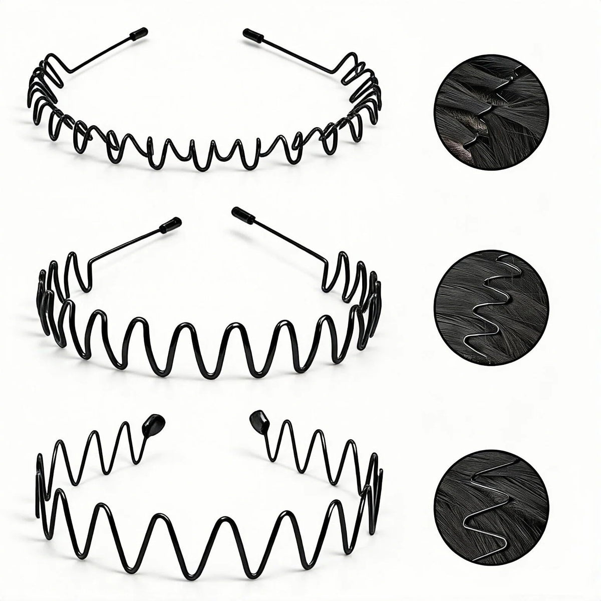 Metal Headband for Men, Non Slip Wave Hair Band, Flex Grip 6 Pcs