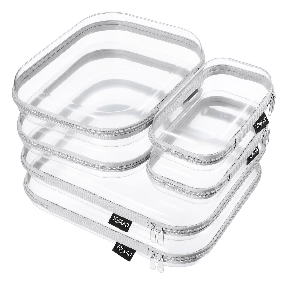 YQBRAO Clear Hard Shell Zipper Cases, Diaper Bag Organizer Pouches, White