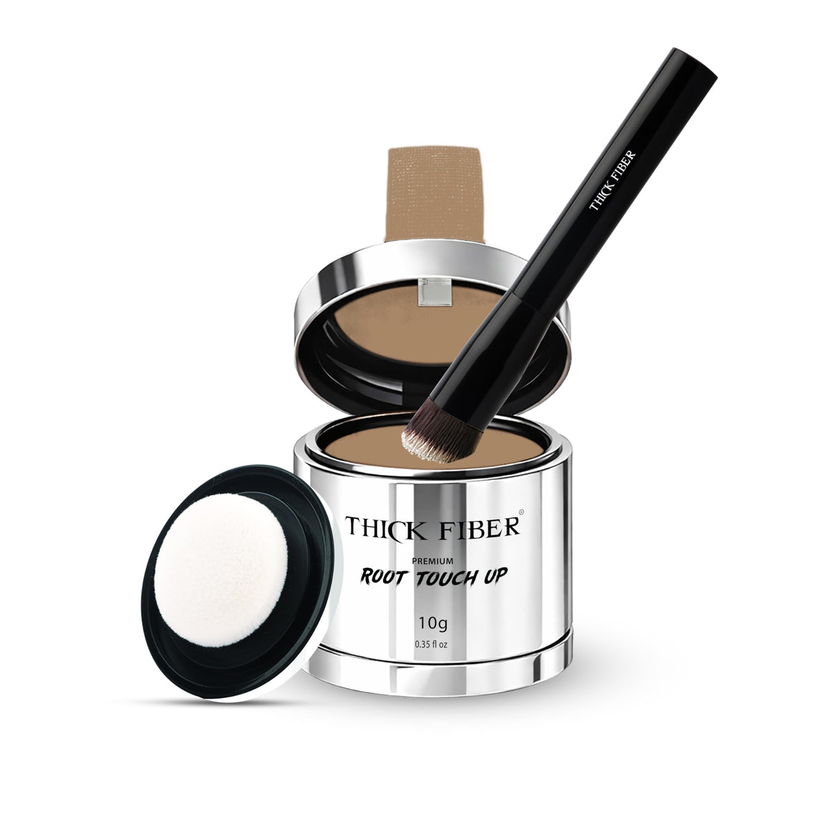 THICK FIBER Root Touch Up Powder - Water & Sweat Resistant Hair Loss Concealer Set for Thinning Hair Women, Includes Brush (Dark Brown)