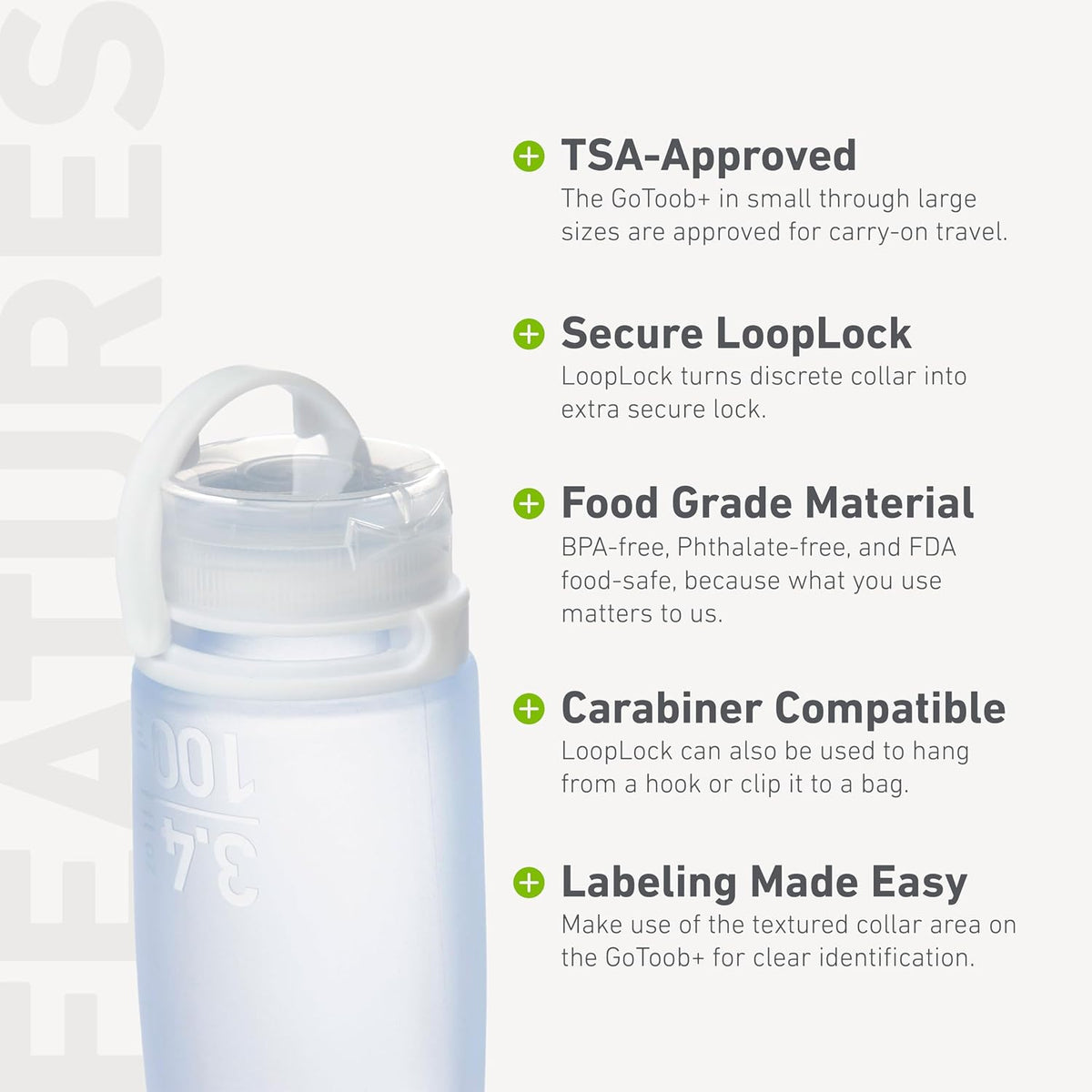 humangear GoToob+ 3-Pack, Small (1.7 fl oz), Clear/Green/Blue