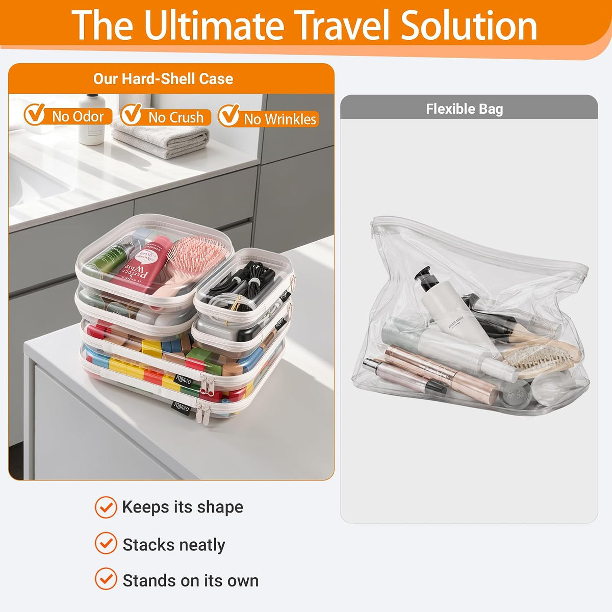 YQBRAO Clear Hard Shell Zipper Cases, Diaper Bag Organizer Pouches, White