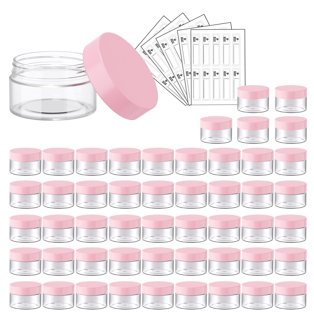 4 OZ Plastic Jars with Black Lids 50 Pack Round Clear Cosmetic Container, Eternal Moment Slime Jars for Lotion, Cream, Ointments, Makeup, Eye shadow, Rhinestone, Samples, Pot, Travel Storage