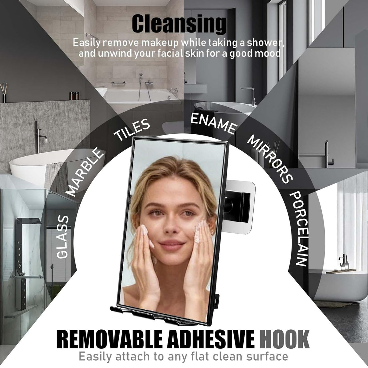 LFOYOU Shower Mirror for Shaving & Washing Your Face with a Squeegee - Built-in Two Razor Holder, 360°Rotation Adjustable Shaving Bathroom Mirror - Easy Install, Home Shower Accessory(Not Fogless)