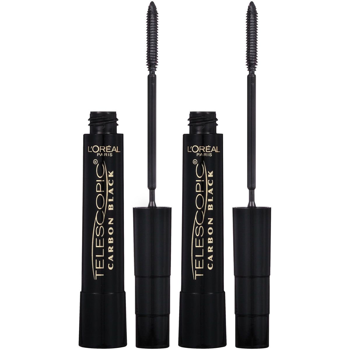 L'Oreal Paris - Máscara de alargamiento de pestañas, maquillaje telescópico original, con cepillo de doble precisión para separar pestañas, lavable, negro más negro, 0.27 onzas líquidas, paquete de 1