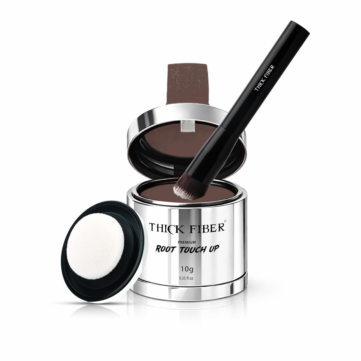 THICK FIBER Root Touch Up Powder - Water & Sweat Resistant Hair Loss Concealer Set for Thinning Hair Women, Includes Brush (Dark Brown)