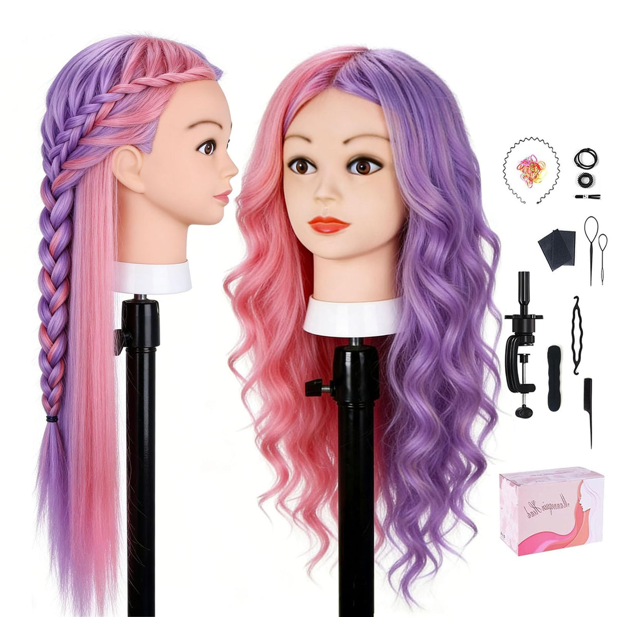 Mannequin Head with 100% Human Hair, TopDirect Real Hair Cosmetology Mannequin Head Hair Styling Hairdressing Practice Training Doll Head with Clamp Holder and Tools (Dark Brown)