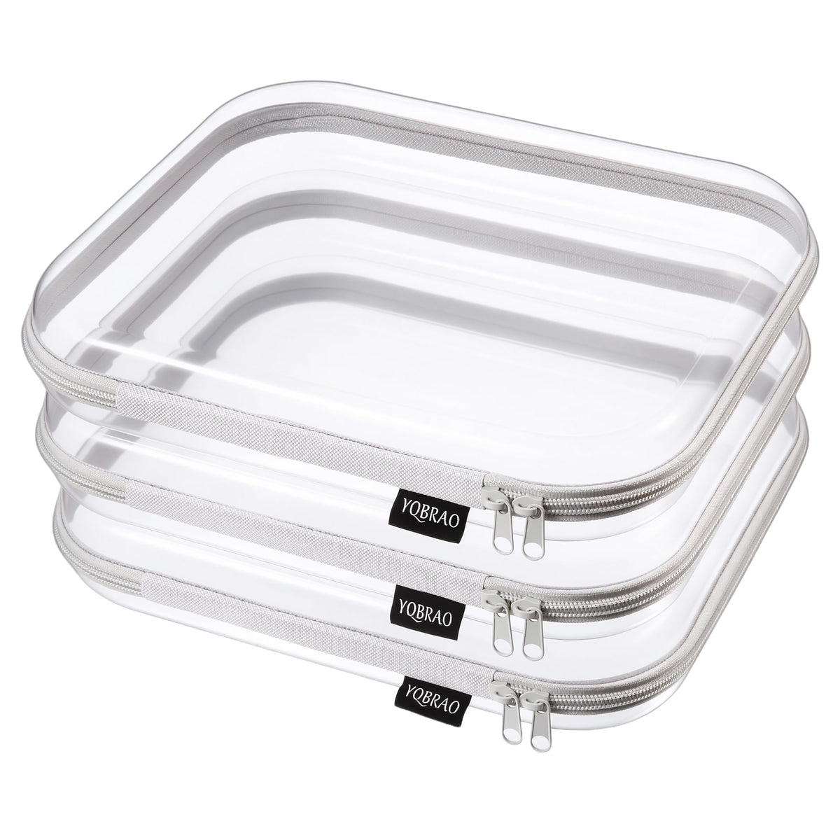 YQBRAO Clear Hard Shell Zipper Cases, Diaper Bag Organizer Pouches, White