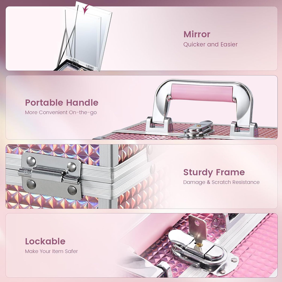 Joligrace Makeup Case Organizer Makeup Box Cosmetic Train Case with Mirror