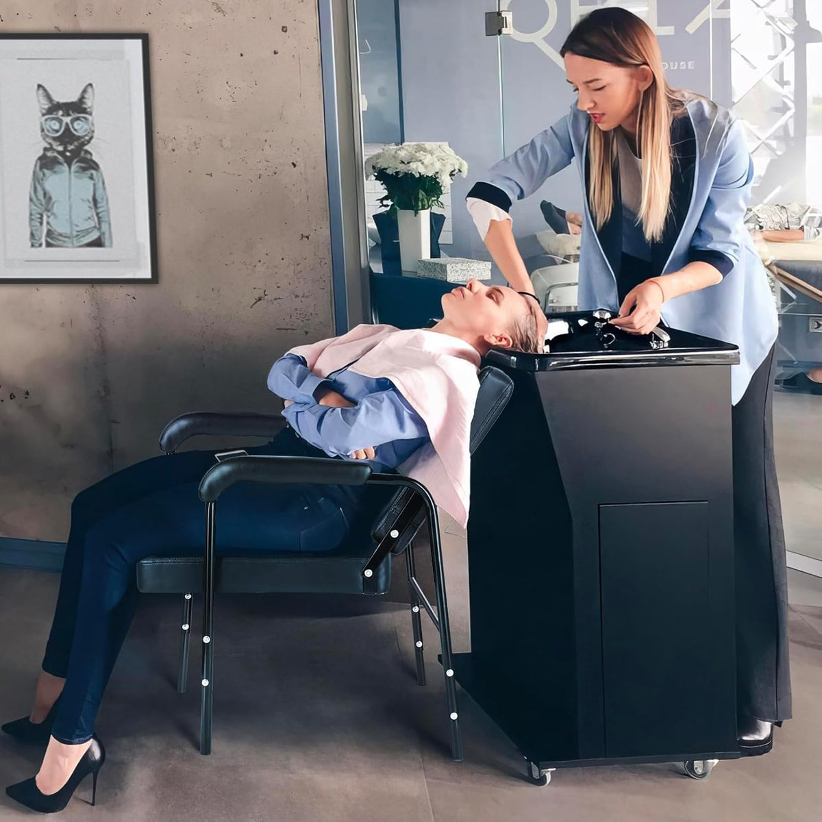 Shampoo Chair Adjustable Recline Shampoo Chairs for Salon Black