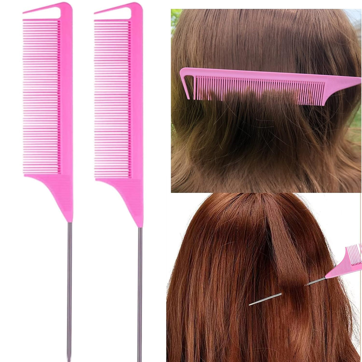 ZVOREI 8Pcs Hair Brushes Set wit, Pink 4Pcs Topsy Hair Tail Tools