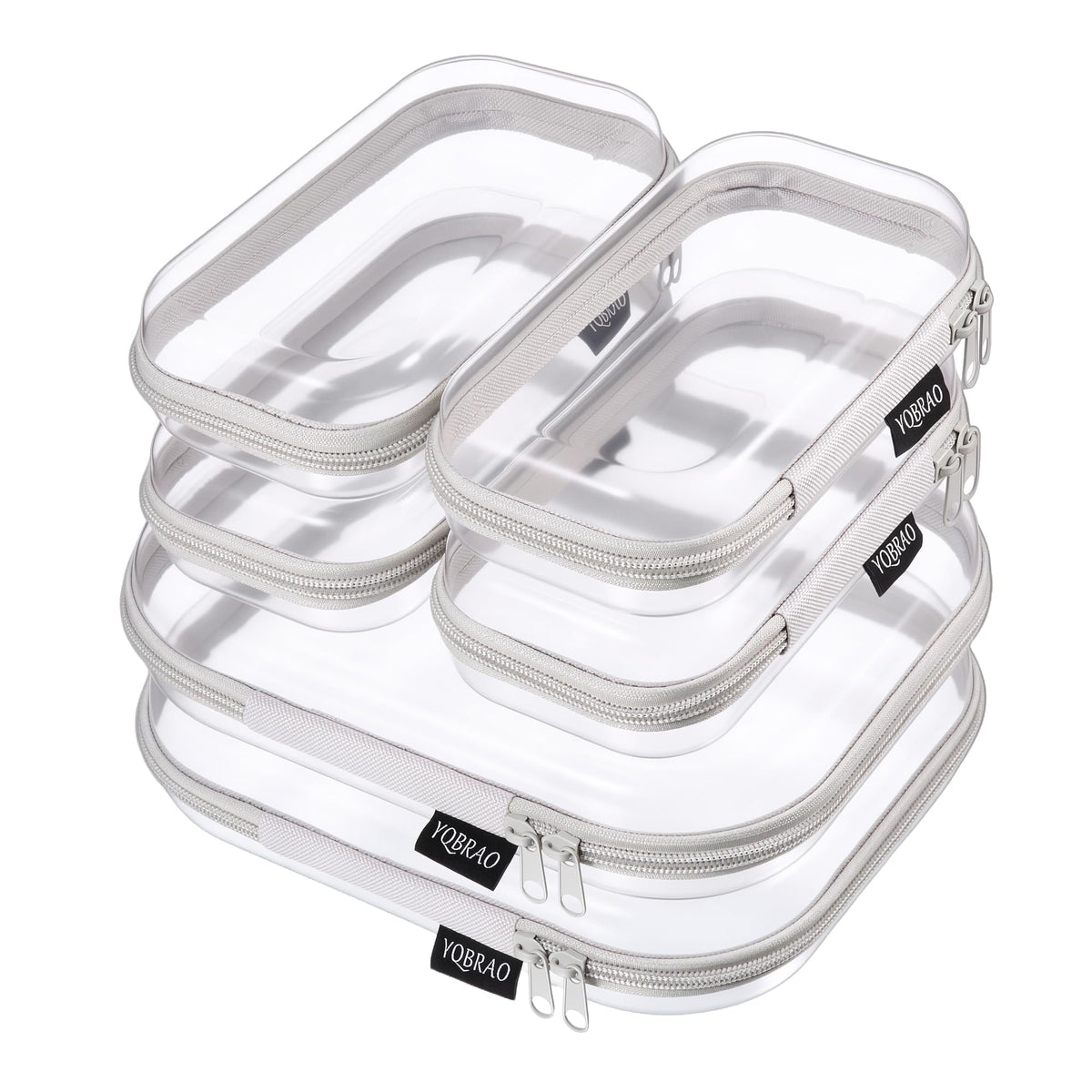 YQBRAO Clear Hard Shell Zipper Cases, Diaper Bag Organizer Pouches, White
