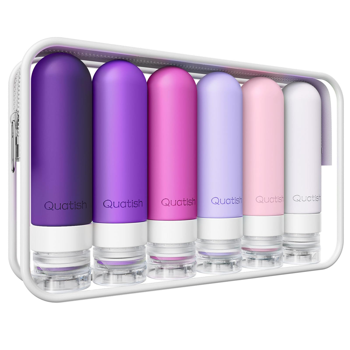 Quatish Travel Bottles for Toiletries 6 Pack, Original Patented Leakproof 3 oz Tsa Approved Travel Size Containers, BPA Free Silicone Shampoo and Conditioner Bottles, Camping Essentials