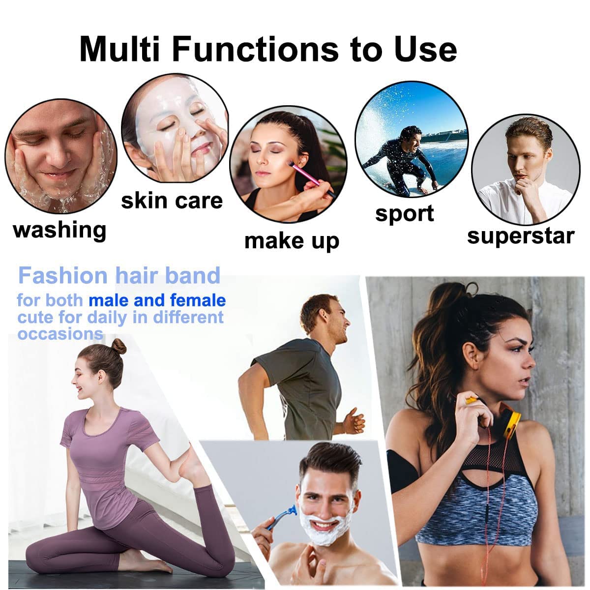 Metal Headband for Men, Non Slip Wave Hair Band, Flex Grip 6 Pcs