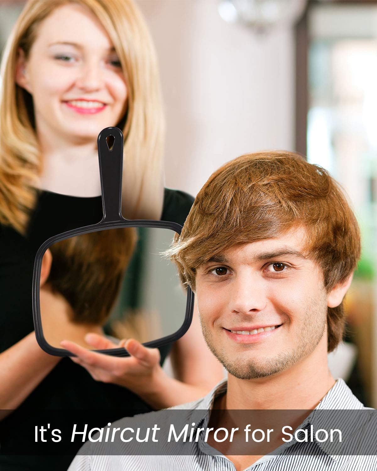 Gladmart 10.3" L x 7.4" W Hand Mirror for Home and Barber, Black