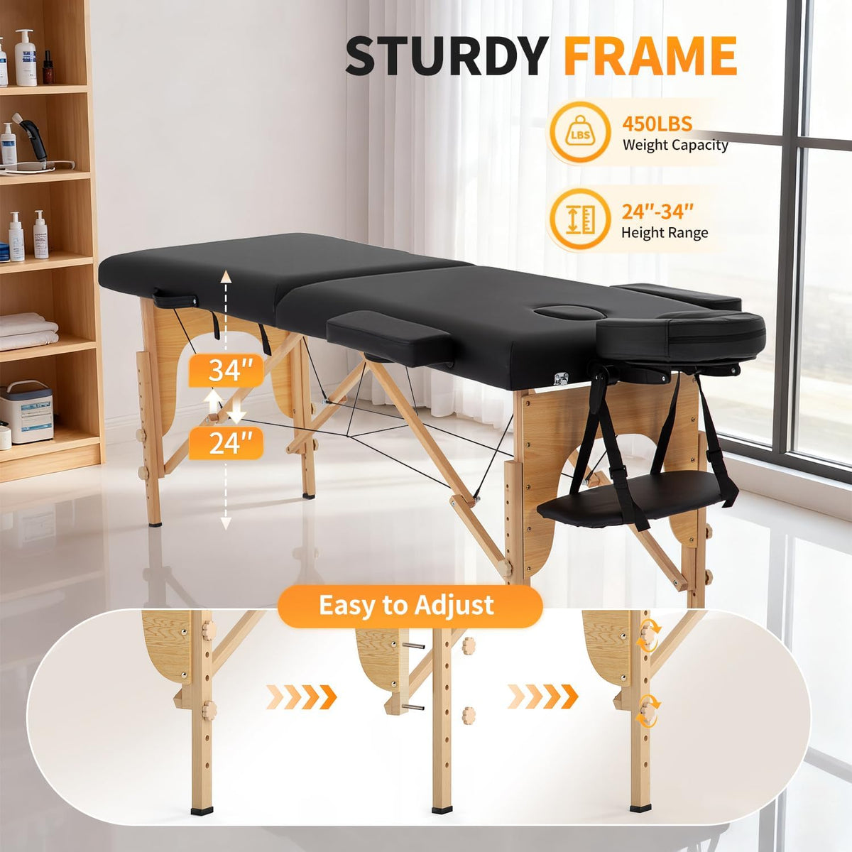 BestMassage | Portable Massage Table | 24" Wide, Black PU Leather