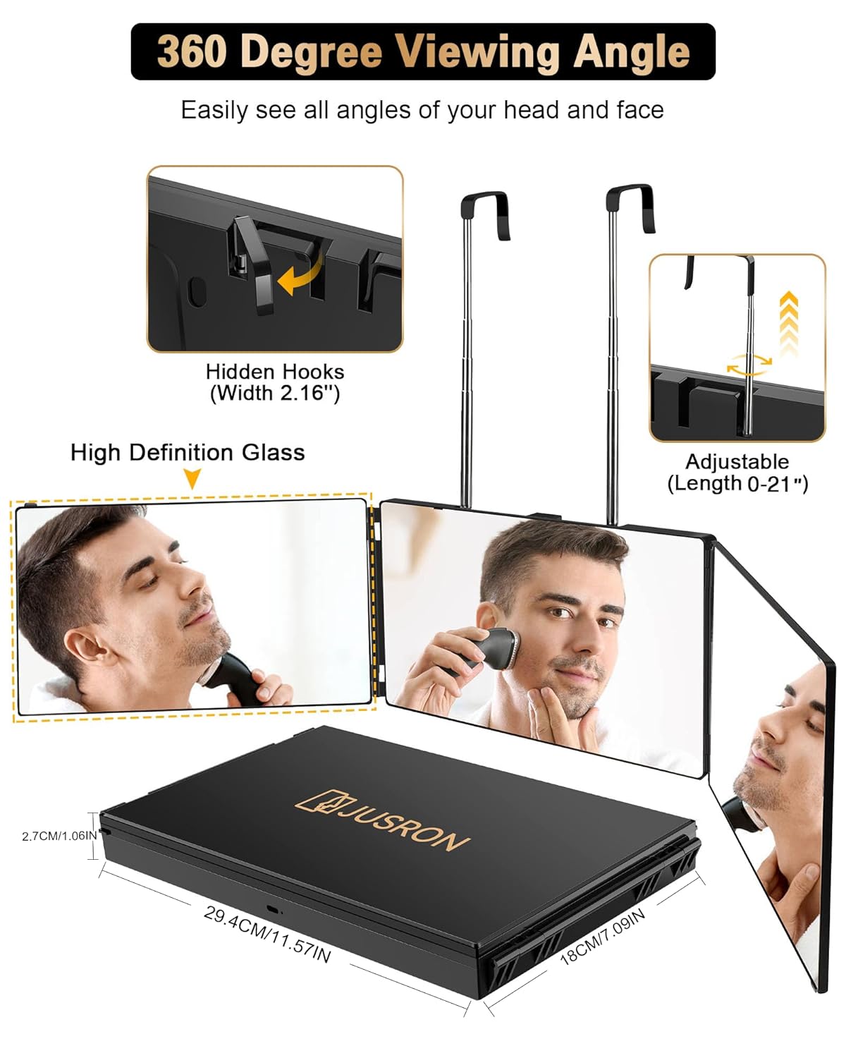 JUSRON 360 Viewing Angle Self Hair Cutting Mirror Shower Mirror