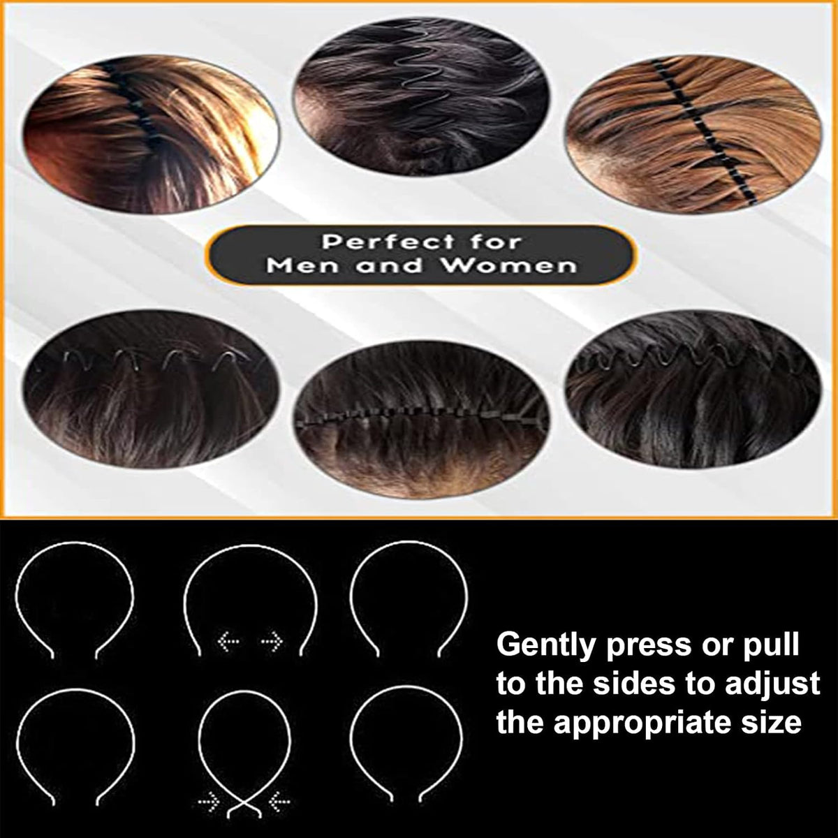 Metal Headband for Men, Non Slip Wave Hair Band, Flex Grip 6 Pcs