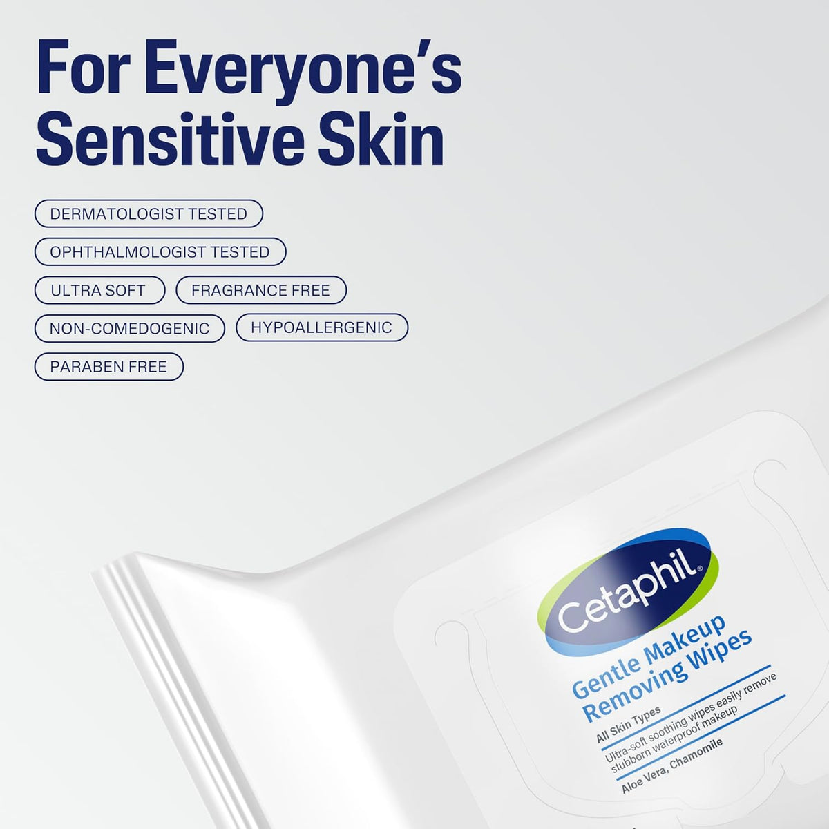 Cetaphil Gentle Makeup Remover Face Wipes, Fragrance Free, 25 Count