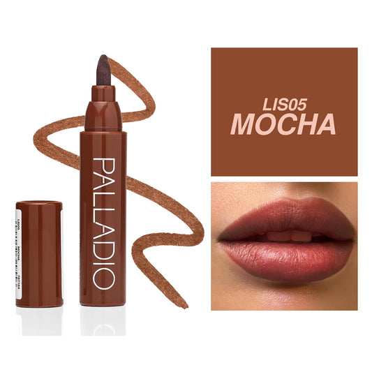 Palladio Lip Stain, Hydrating and Waterproof Formula, Matte Color Look, Longlasting All Day Wear Lip Color, Smudge Proof Natural Finish, Precise Chisel Tip Marker, Mocha Cream