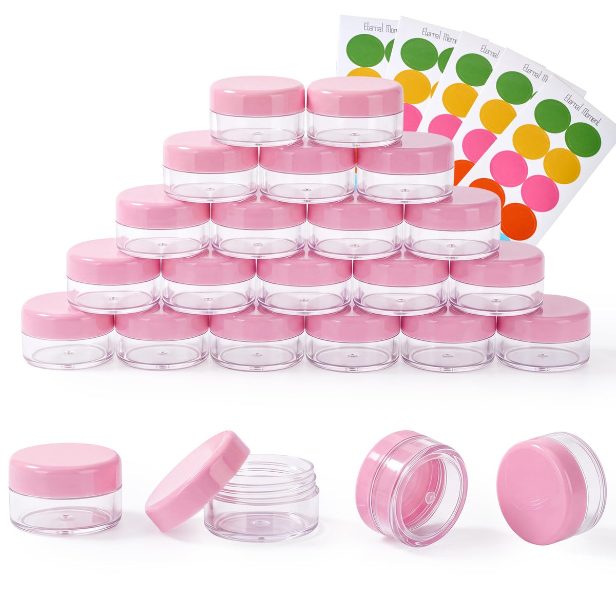 4 OZ Plastic Jars with Black Lids 50 Pack Round Clear Cosmetic Container, Eternal Moment Slime Jars for Lotion, Cream, Ointments, Makeup, Eye shadow, Rhinestone, Samples, Pot, Travel Storage