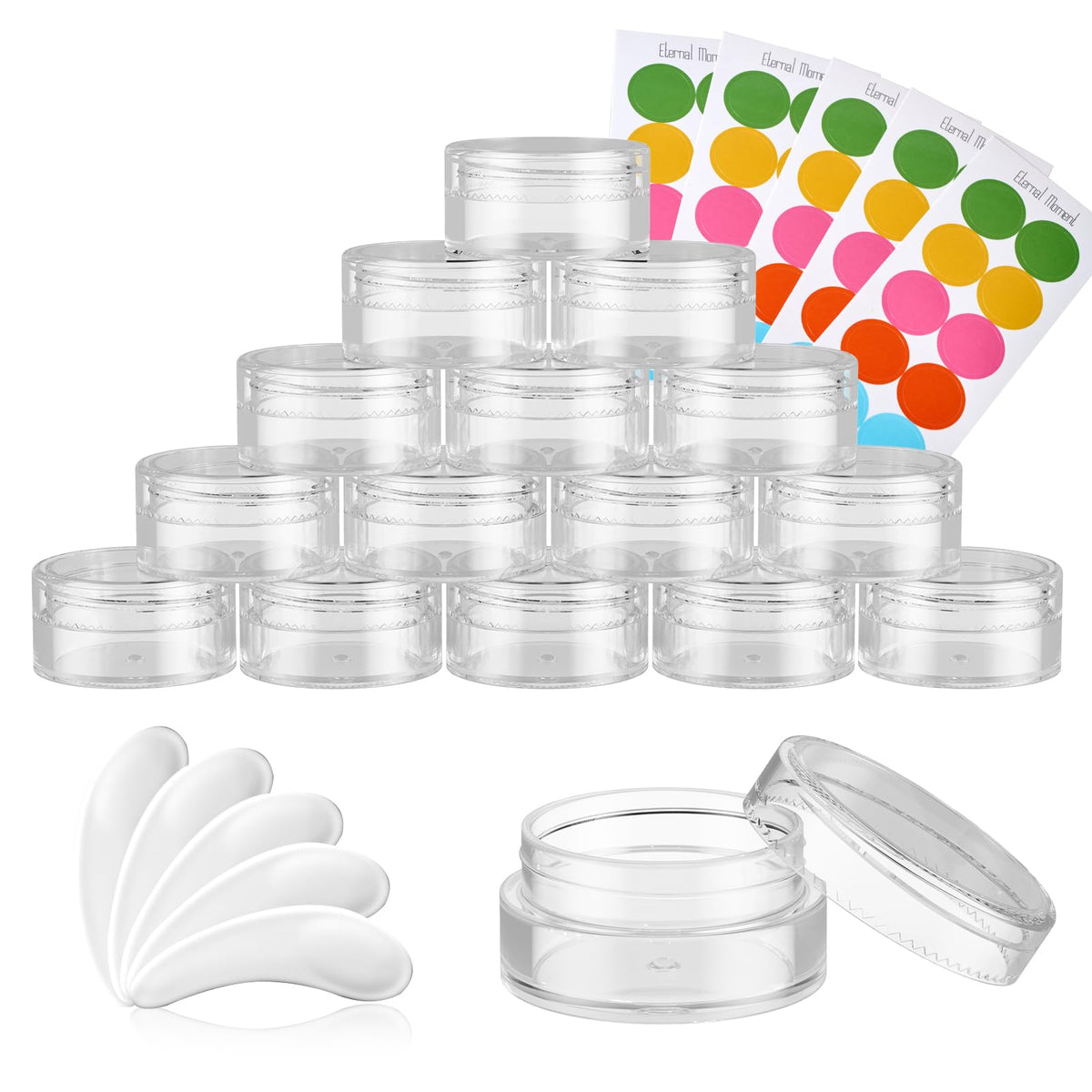 4 OZ Plastic Jars with Black Lids 50 Pack Round Clear Cosmetic Container, Eternal Moment Slime Jars for Lotion, Cream, Ointments, Makeup, Eye shadow, Rhinestone, Samples, Pot, Travel Storage