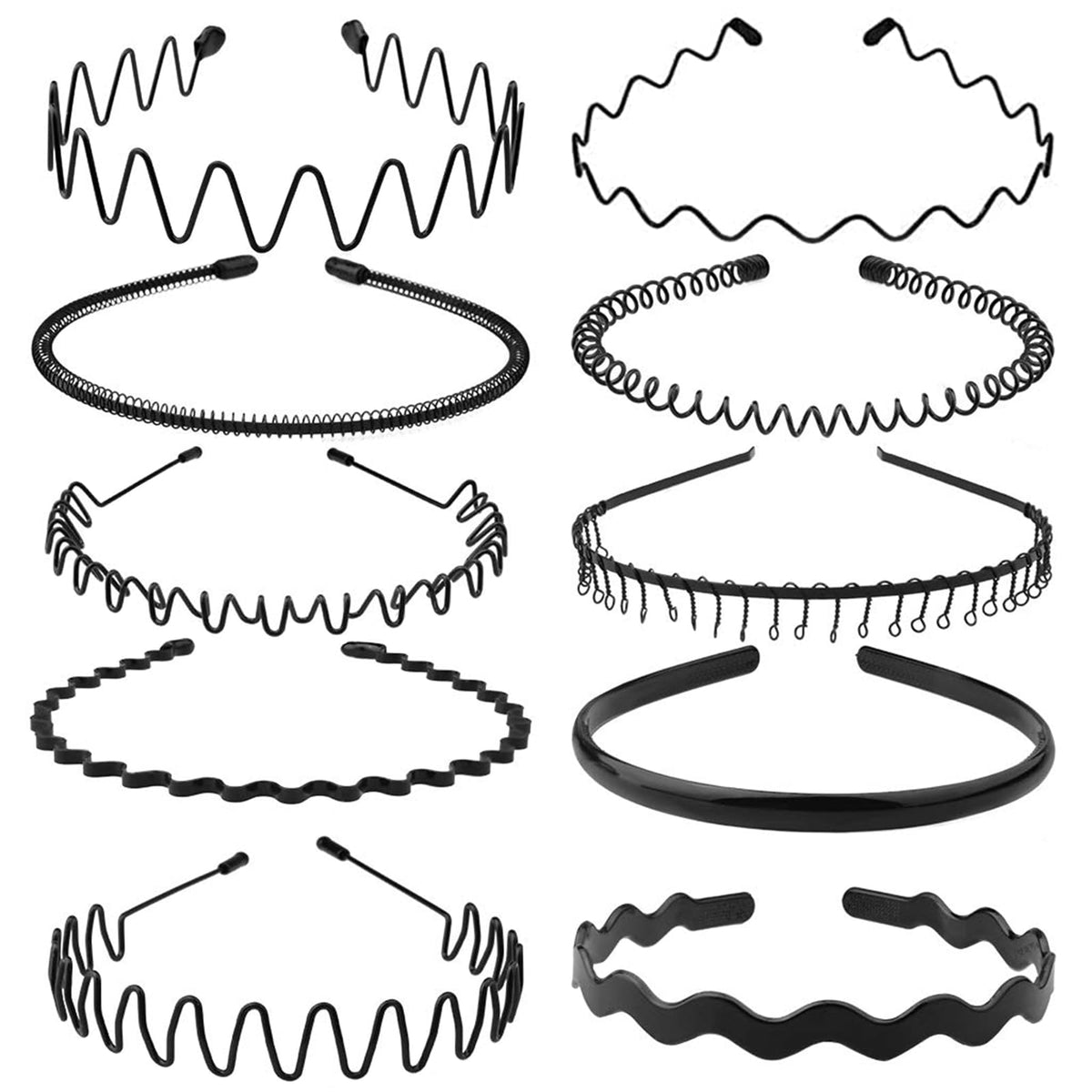 Metal Headband for Men, Non Slip Wave Hair Band, Flex Grip 6 Pcs